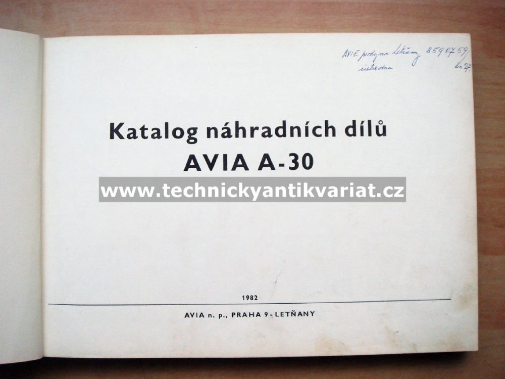 Avia A30 valník - katalog náhradních dílů (1982)