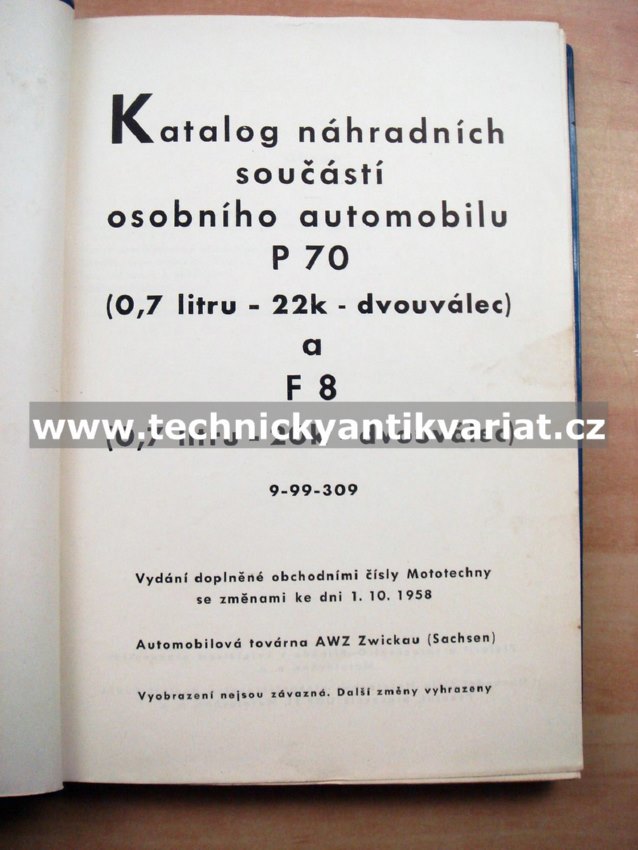 P70 a P8 - katalog náhradních dílů (1958)