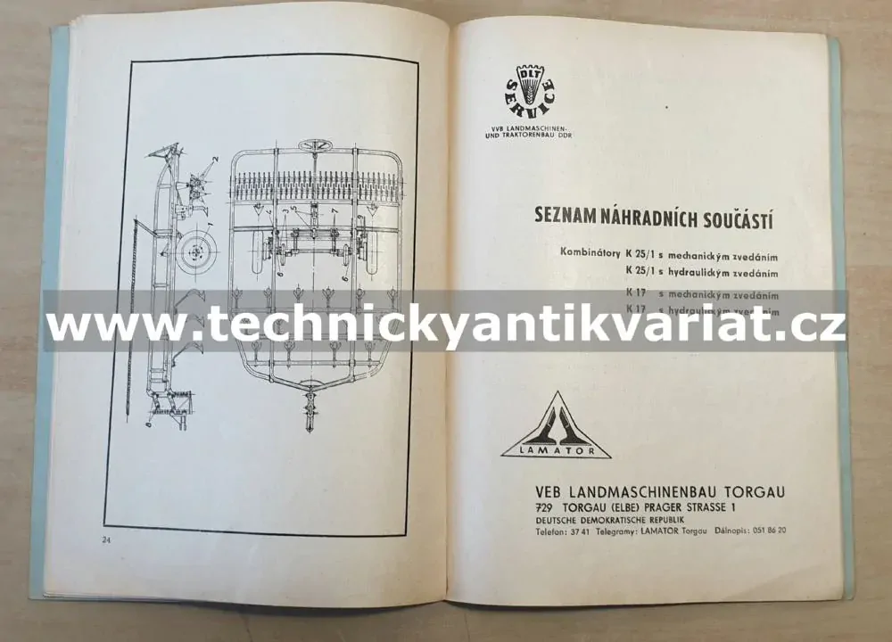 Traktorový kombinátor kultivátory - návod a seznam součástí (1965)