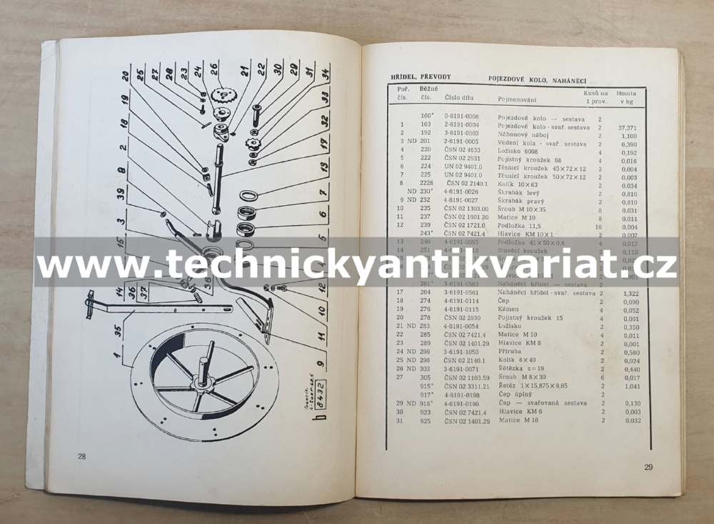 Čtyřřádkový sázeč brambor polonesený 4-SaBP-75-10 - návod k obsluze, seznam dílů (1973)