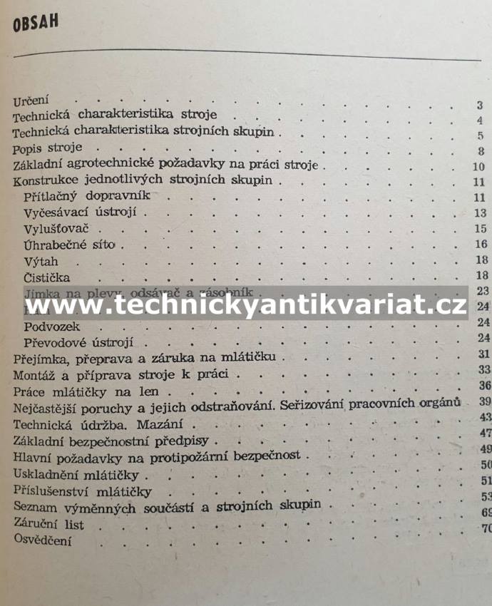 Mlátička na len ML2,8P - popis a návod k použití (1966)