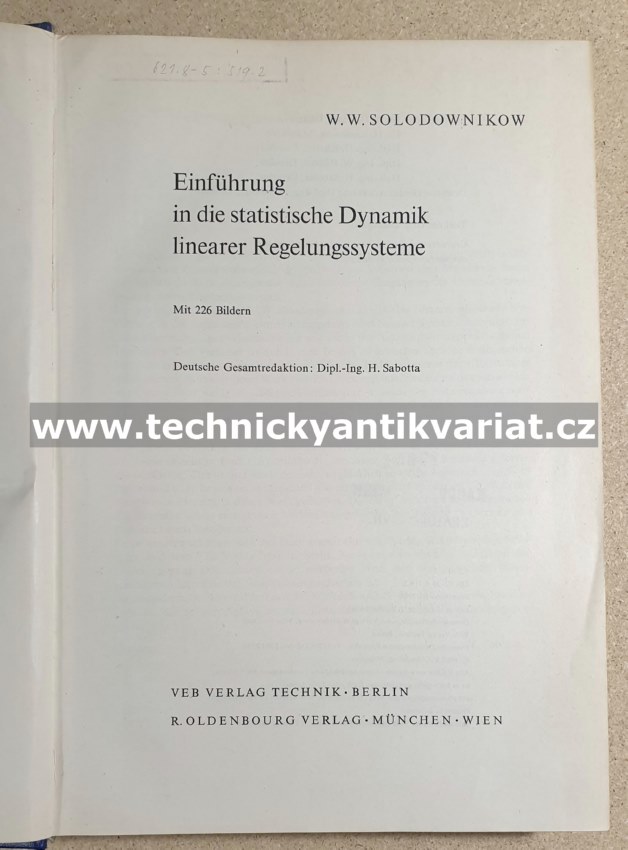 Einfuhrung in die statistische Dynamik lineare Regelungssysteme - Solodovnikov (1963)