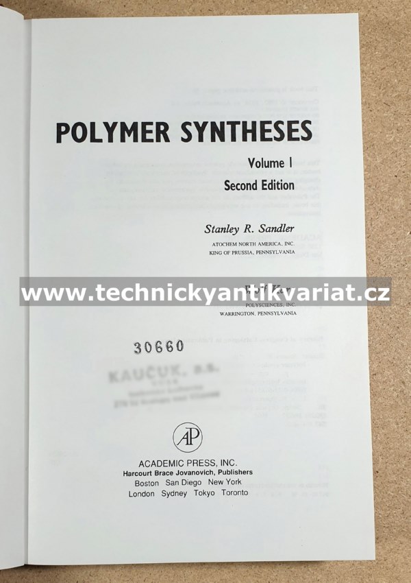 Polymer syntheses I. - Sandler, Karo (1992)