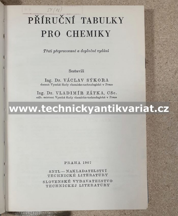 Příruční tabulky pro chemiky - Sýkora, Zátka (1967)
