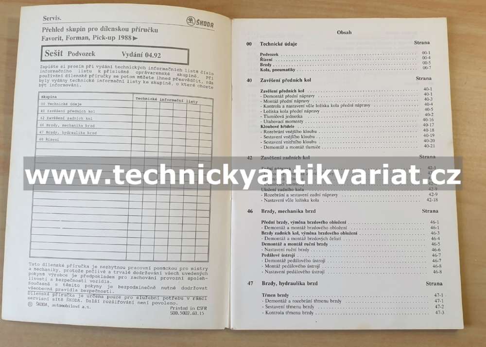 Škoda Favorit Forman, Pick-up - podvozek - dílenská příručka (1992)