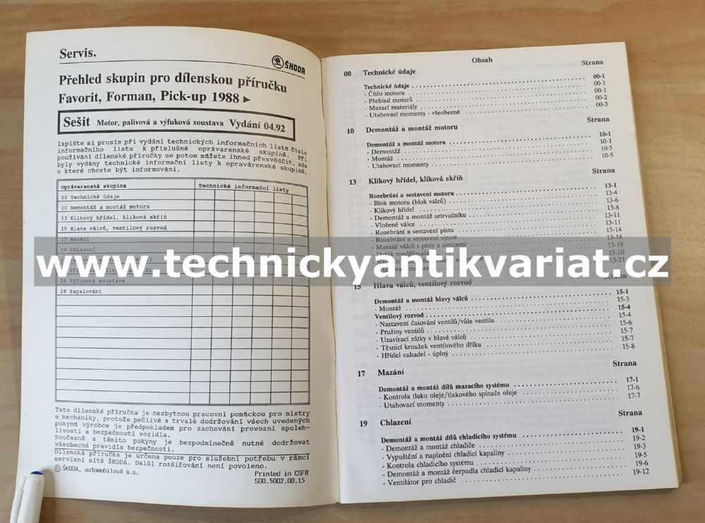 Škoda Favorit Forman, Pick-up - Motor - dílenská příručka (1992)
