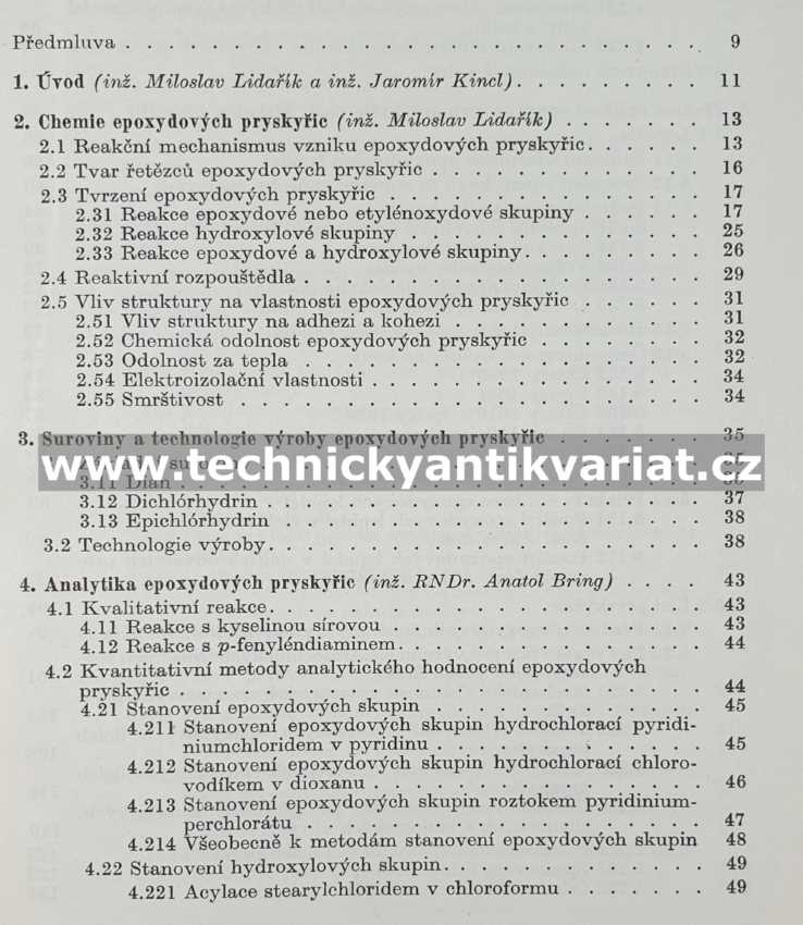Epoxidové pryskyřice - Lidařík, Kincl, Roth, Bring (1961)