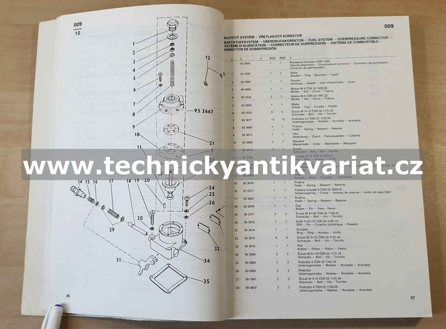 Zetor 9520 9540 - katalog náhradních dílů (1992)