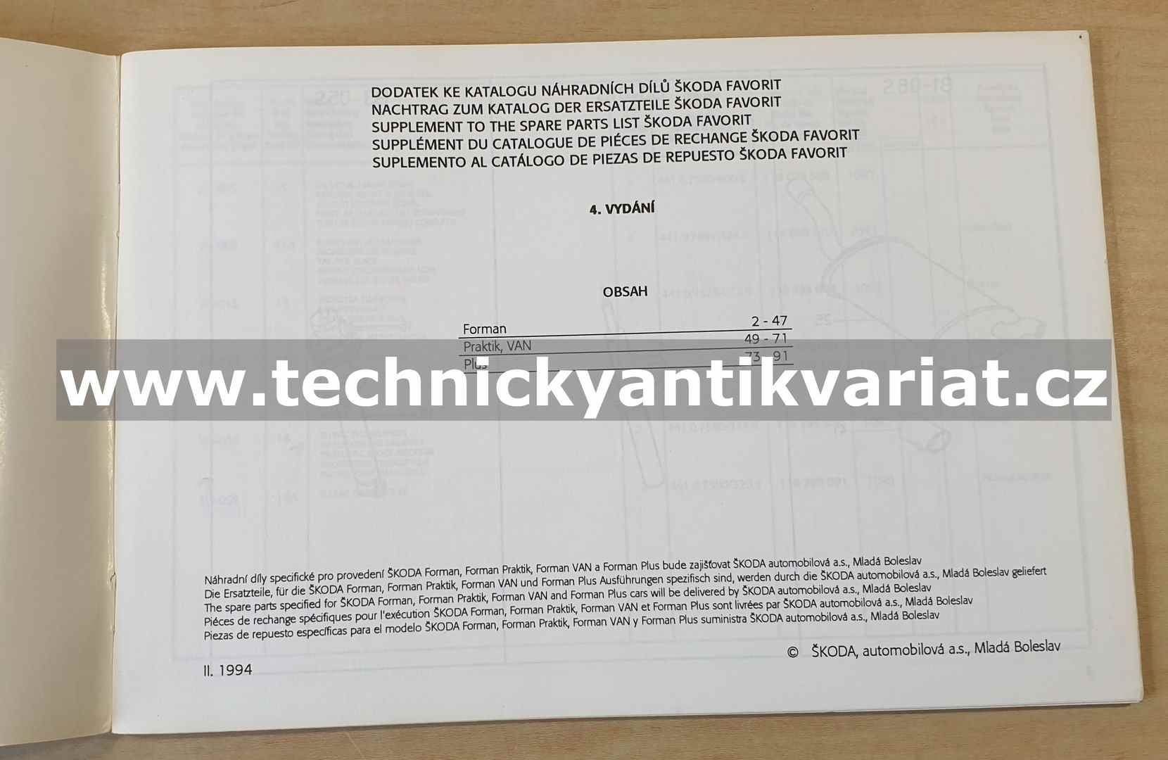 Škoda Forman, Praktik, VAN, Plus - dodatek ke kataloguu (1994)