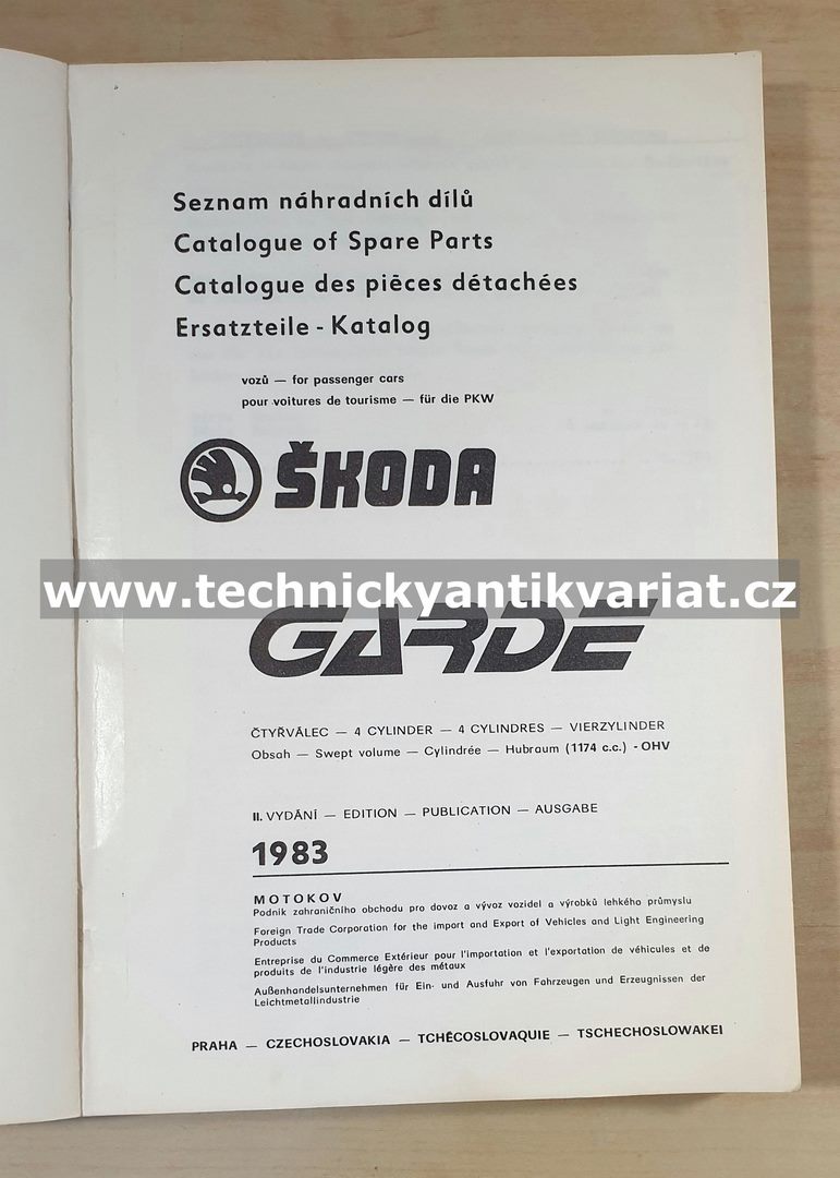 Škoda Garde - seznam náhradních dílů (1983)