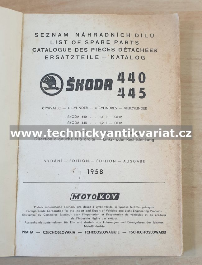 Škoda 440-445 - seznam náhradních dílů (1958)