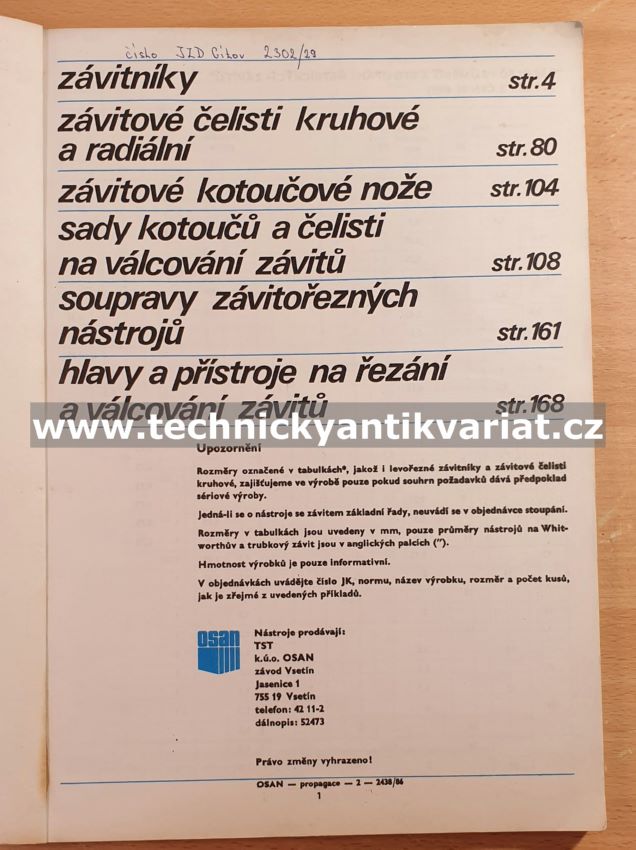 OSAN Nástroje na řezání a válcování závitů (1986)