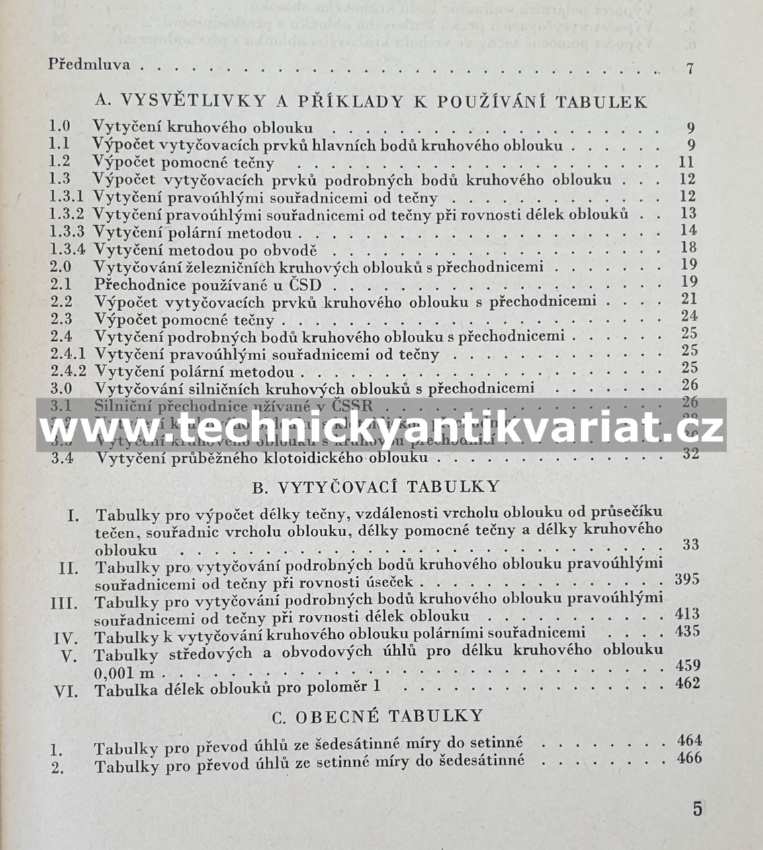 Vytyčovací tabulky - Klimeš, Loskok (1975)