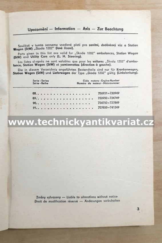Škoda 1202 - katalog náhradních dílů (1969)
