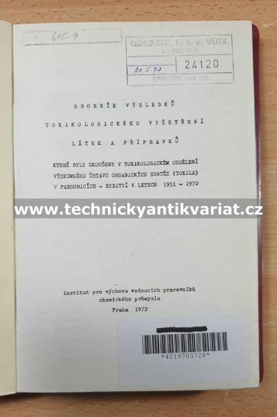 Sborník výsledků toxikologického vyšetření látek a přípravků (1972)