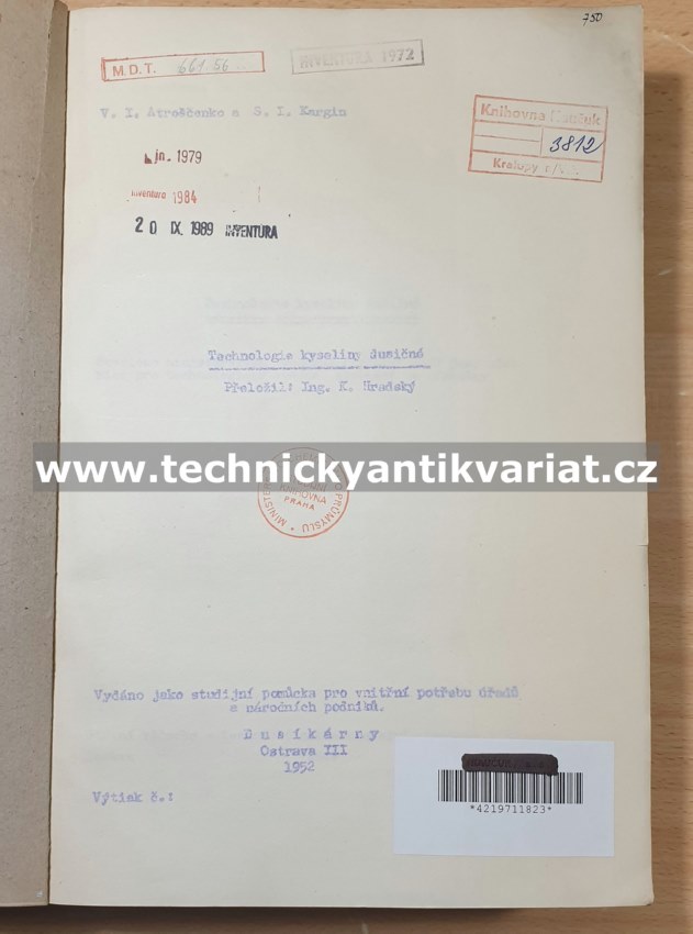 Technologie kyseliny dusičné - Atroščenko, Kargin (1952)