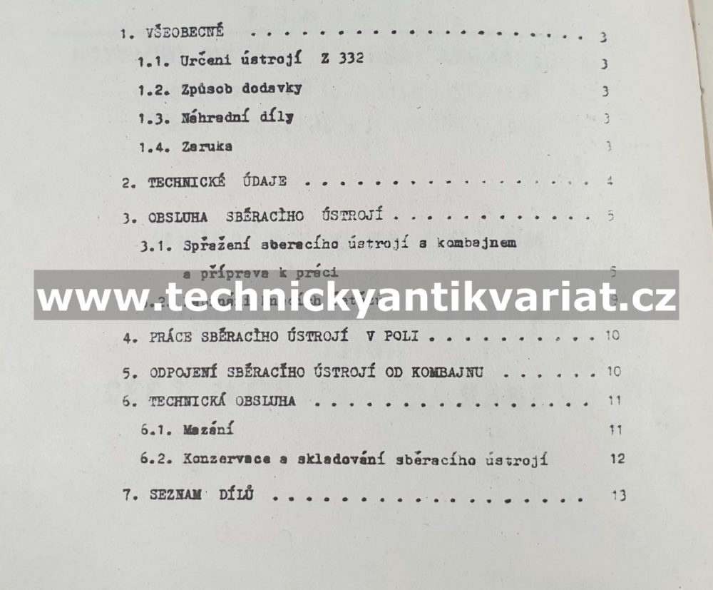 Sběrací ústrojí Z322 - návod, katalog (1985)