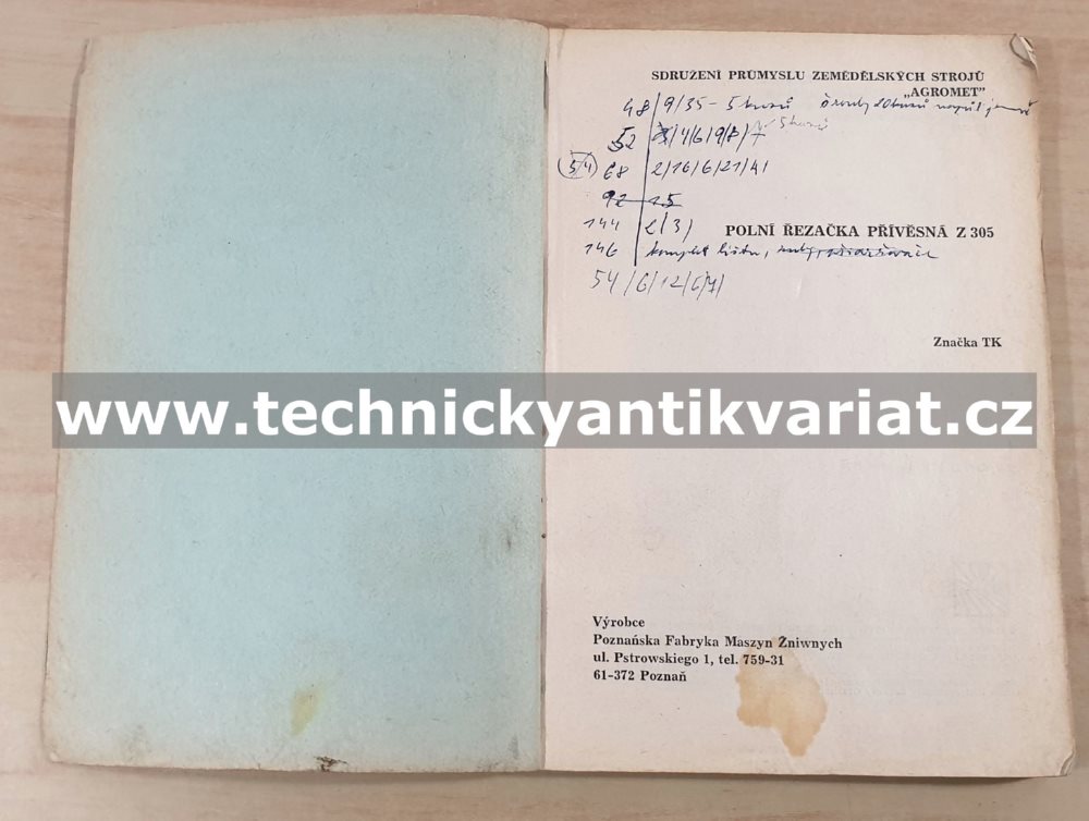Polní řezačka přívěsná Z305 - návod, katalog (1974)