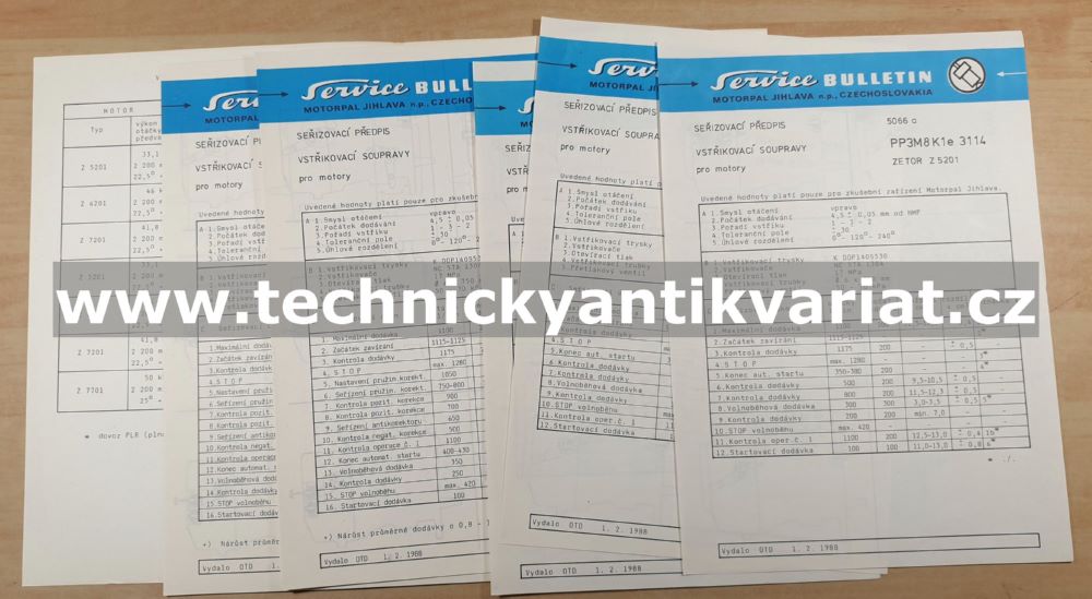 Zetor motor 5201, 6201, 7201, 7701 - seřizovací předpisy vstřikovacího zařízení PP.M.e (1988)