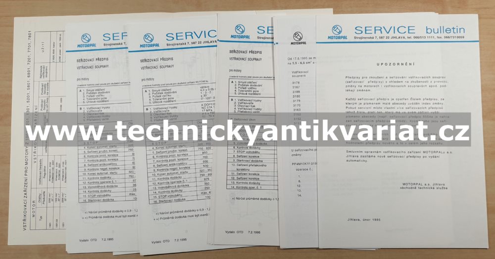 Zetor motor 1001, 1201, 1301, 5801, 6801, 7201, 7701, 7801 - seřizovací předpisy vstřikovacího zařízení PP.M.f (1995)