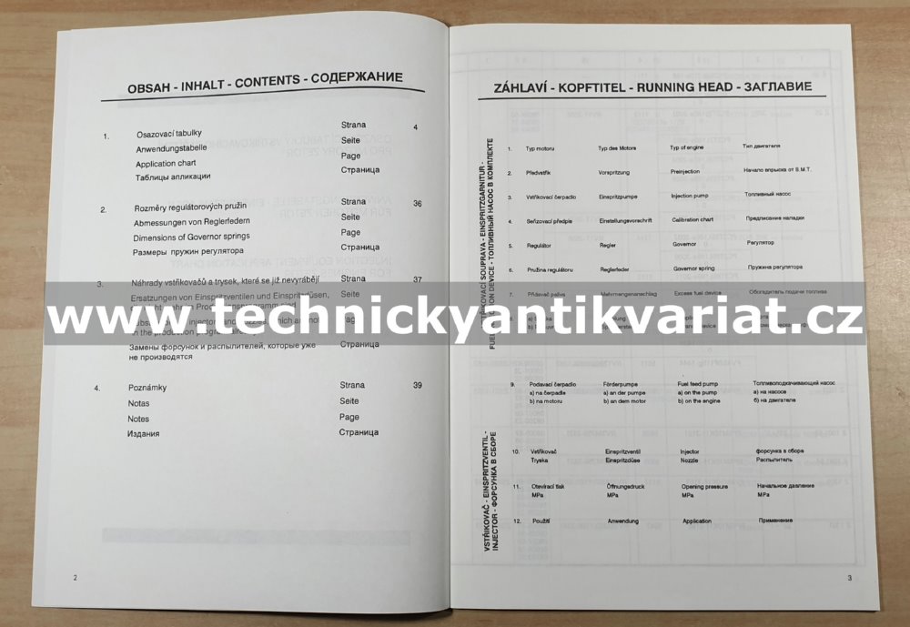 Zetor osazovací tabulky vstřikovacího zařízení pro motory (1995)