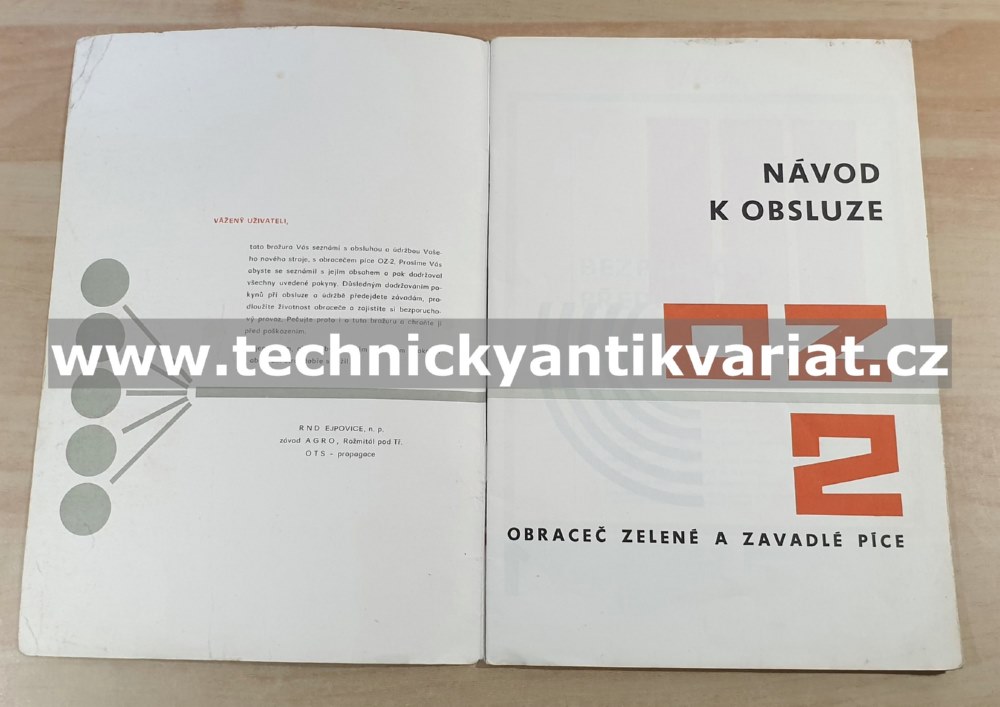 Obraceč zelené a zavadlé píce OZ2 - návod k obsluze, katalog dílů (1977)