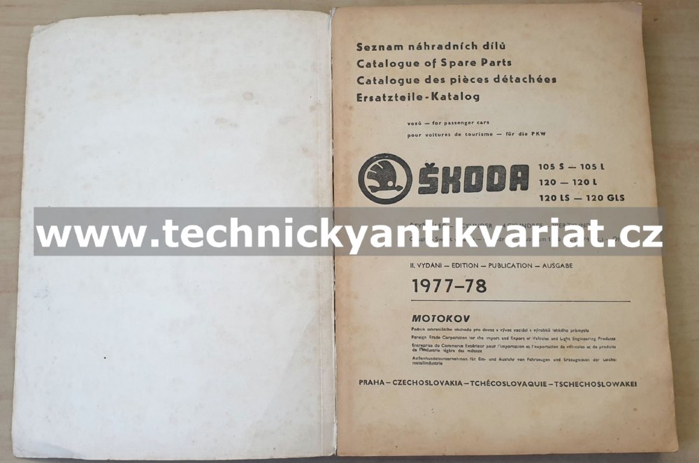 Škoda 105S, 105L, 120L, 120LS, 120GLS - seznam náhradních dílů (1977-78)