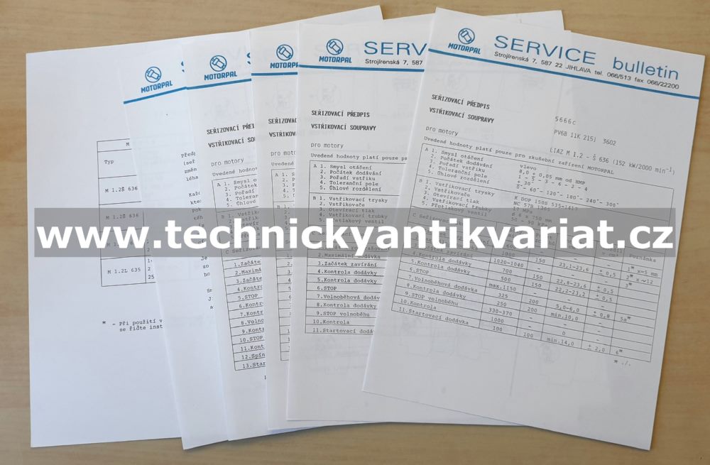 Liaz motor M1.2 635, M1.2 636 - seřizovací předpisy vstřikovacích souprav PV.6B.j(1993)