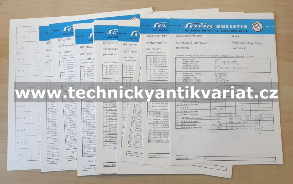 LIAZ motor M637, M638, M640 - seřizovací předpisy vstřikovacích souprav PV6B (1989)