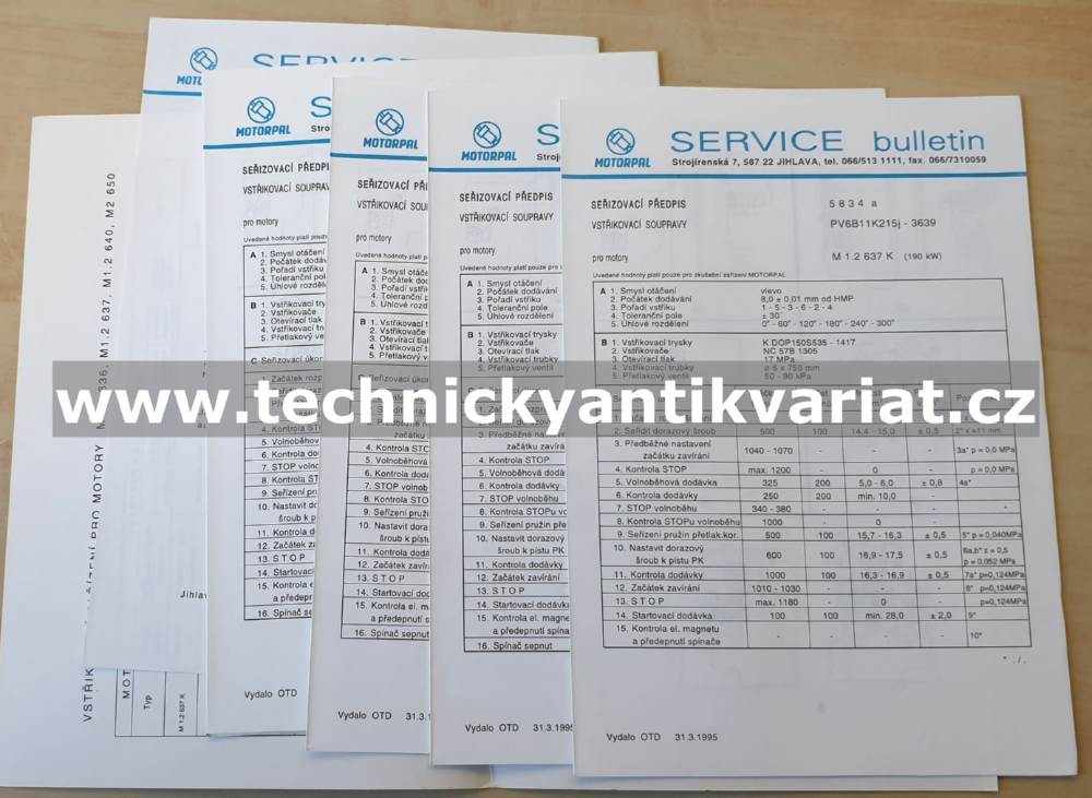 LIAZ M1.2 636, 637, 640, M2 650 - seřizovací předpisy vstřikovacích souprav PV6B.j (1995)