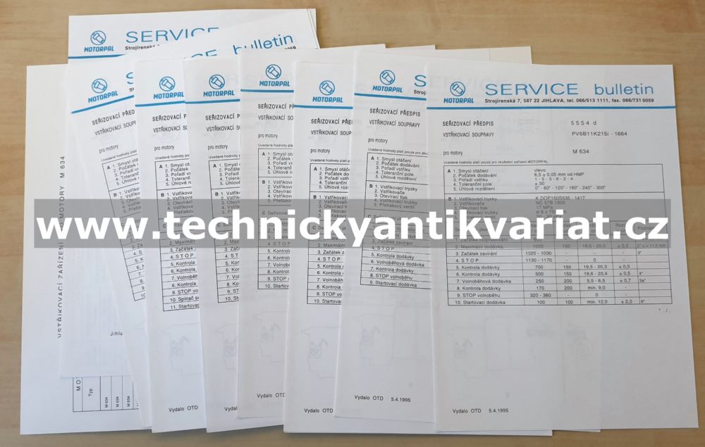 LIAZ motor 634 - seřizovací předpisy vstřikovacích souprav PV6B.i, PV6B.g (1995)