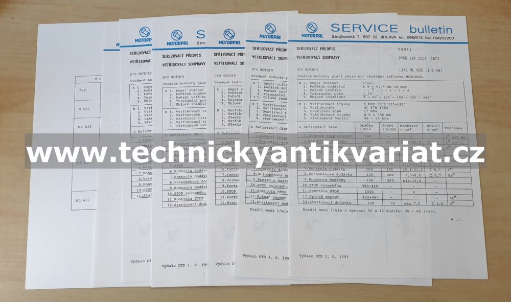 LIAZ motor M 635, M 636 - seřizovací předpisy vstřikovacích souprav PV6B.g,l (1993)
