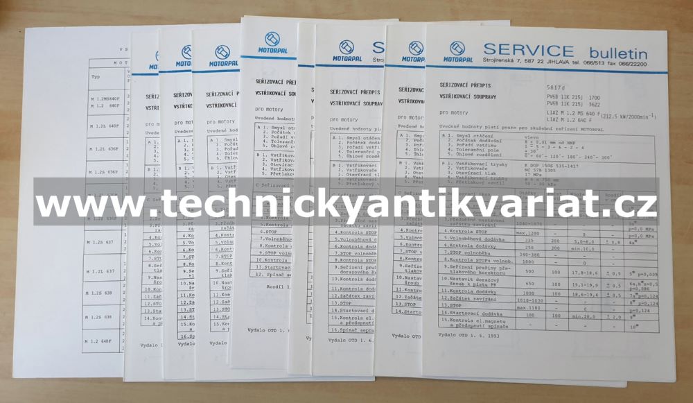 LIAZ motor M 1.2 636, 637, 638, 640 - seřizovací předpisy vstřikovacích souprav PV6B.j. (1993)