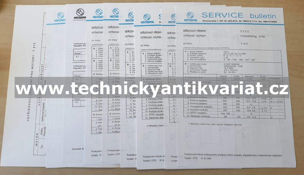 Praga motory T 912 - seřizovací předpisy vstřikovacích souprav PV.A.g, PV.A.i (1994)