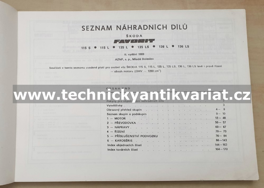 Škoda Favorit 115S, 115L, 135L, 135LS, 136L, 136LS - katalog náhradních dílů (1989)