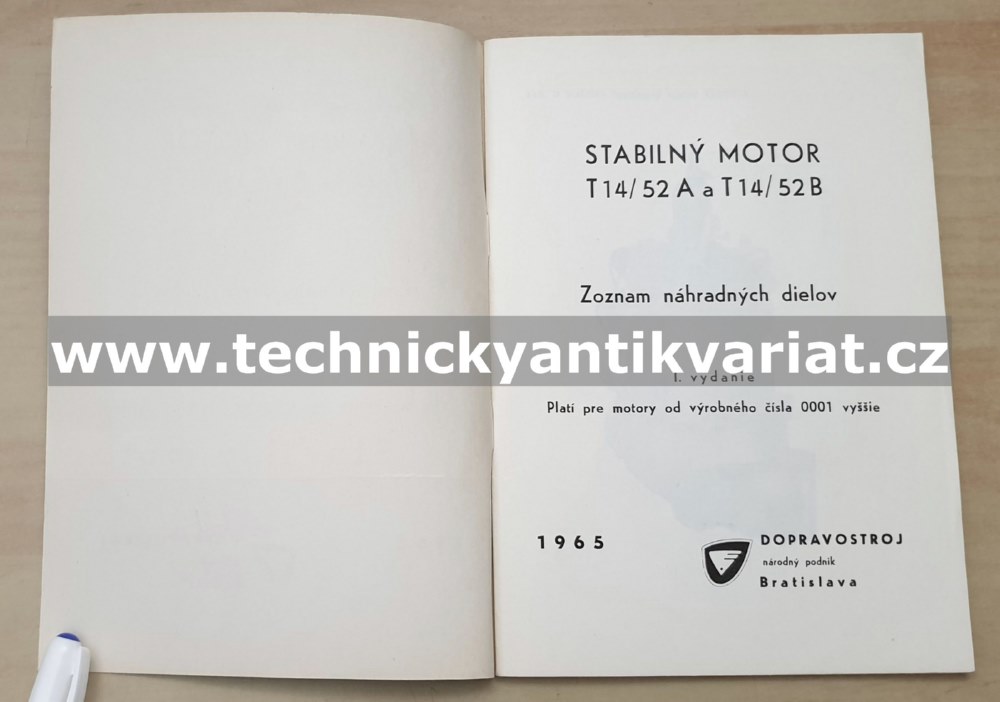 Stabilný motor T 14/52 A a B - zoznam náhradných dielov (1965)