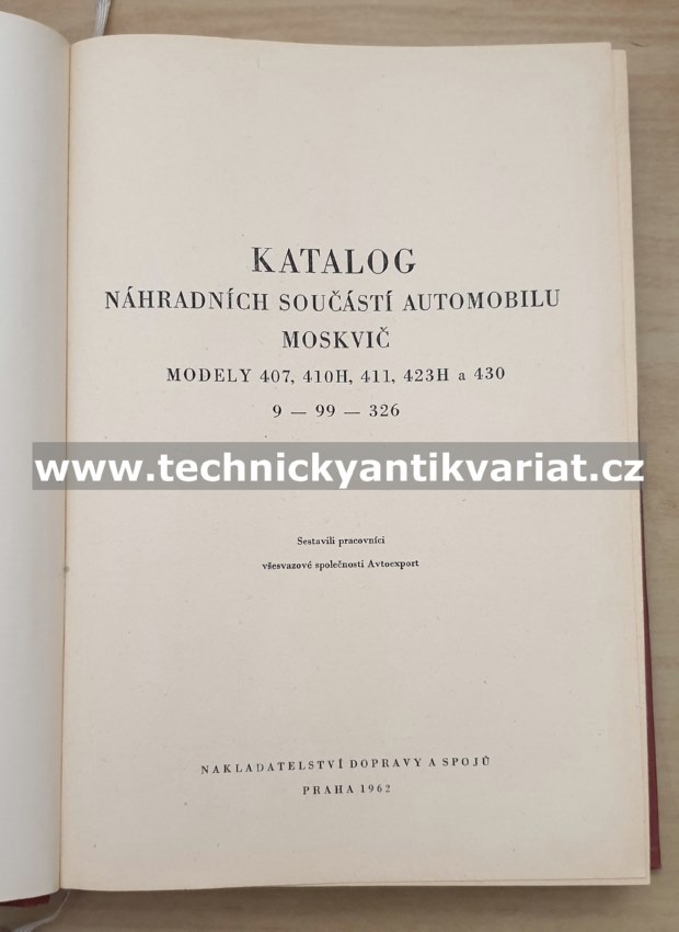 Moskvič 407, 410H, 411, 423H, 430 - katalog náhradních dílů (1962)