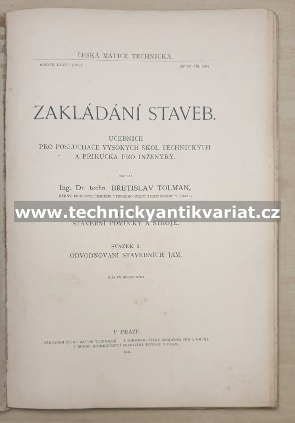 Zakládání staveb I/3 - Břetislav Tolman (1931)