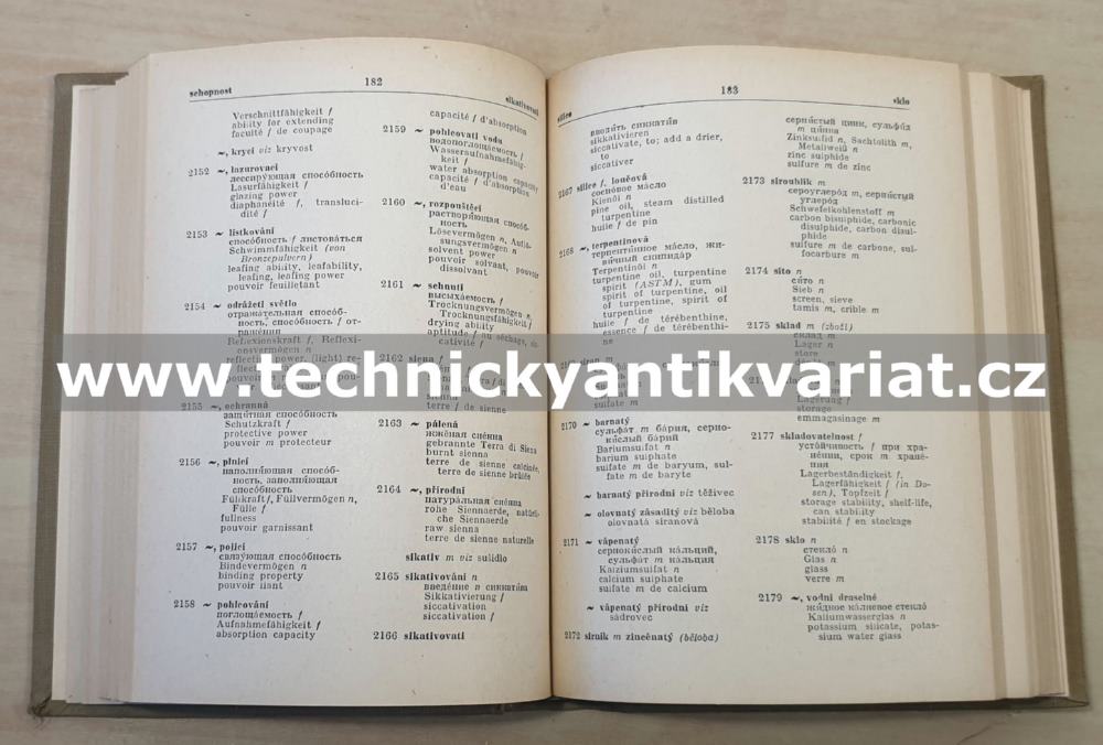 Pětijazyčný slovník - Barvy, Laky, Povrchová úprava, korose (1956)