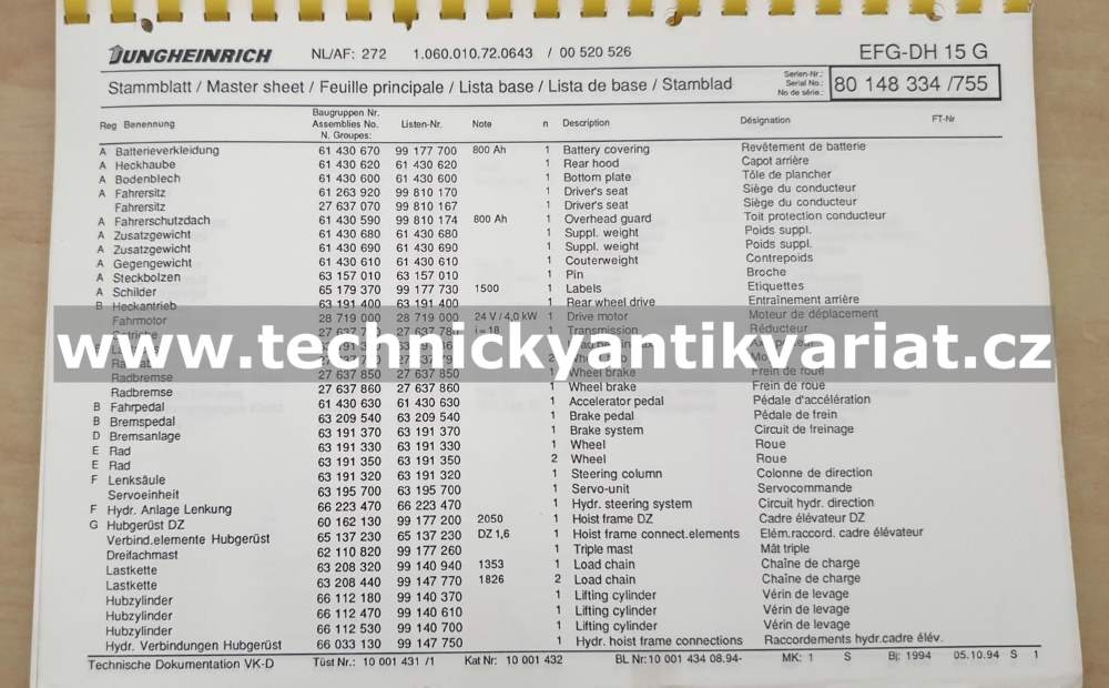 Jungheinrich EFG/DG 12,5/15 Spare parts catalogue 