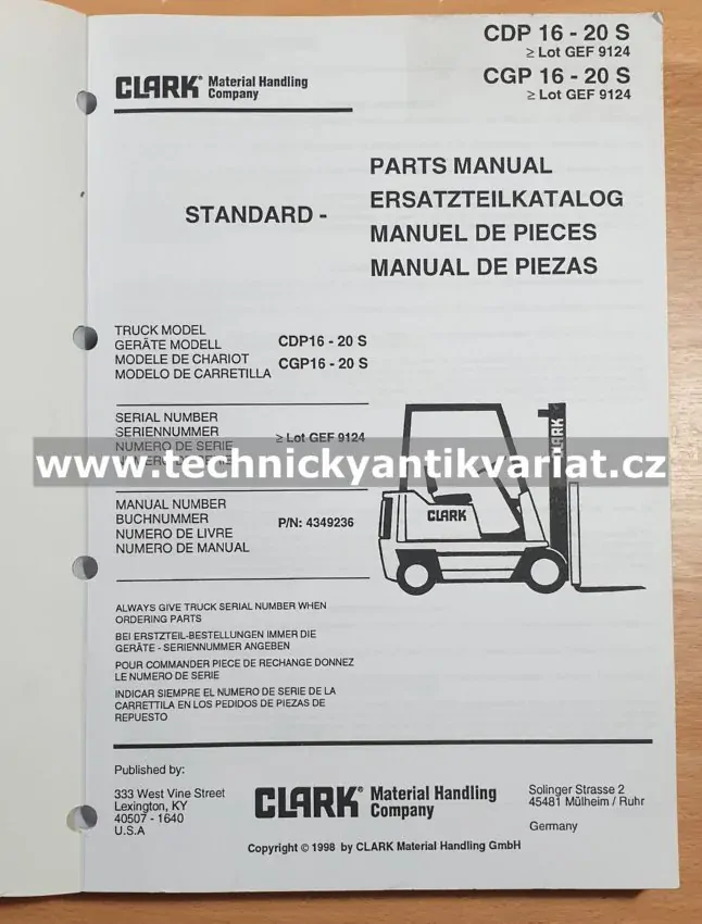 CLARK CDP16-20S, CGP 16-20S Parts manual (1998)