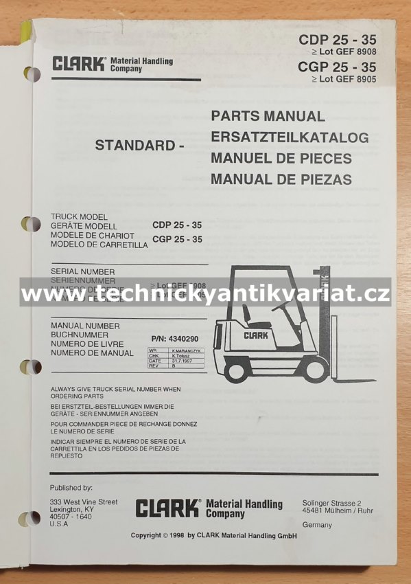 CLARK CDP25-35S, CGP25-35S Parts manual (1998)