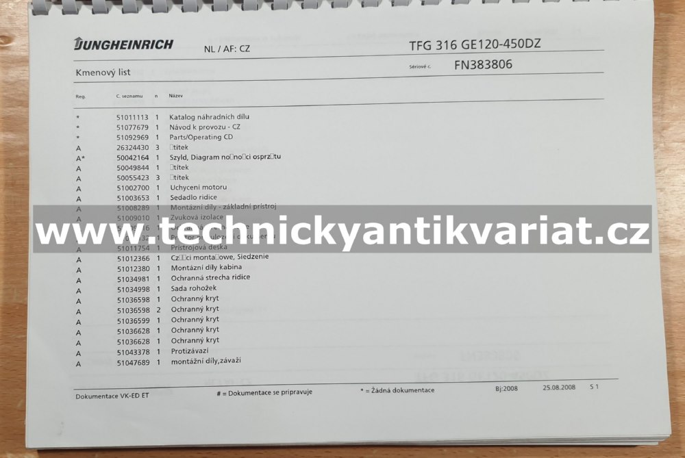 Jungheinrich TFG 316 GE120-450DZ katalog náhradních dílů (2006)