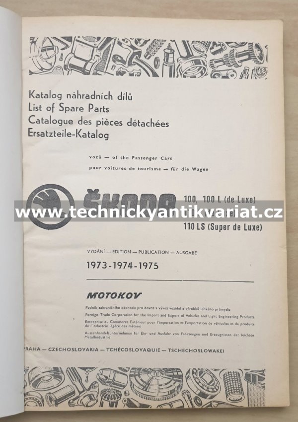 Škoda 100, 100L, 110LS - seznam náhradních dílů (1973-1974-1975)