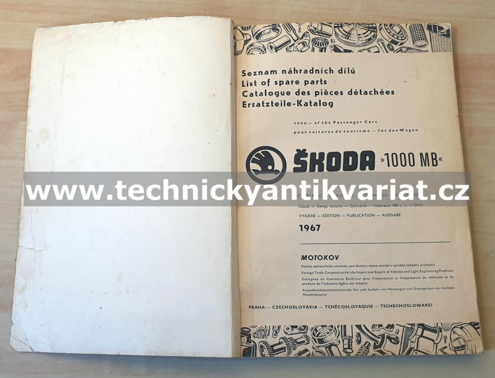 Škoda 1000MB seznam náhradních dílů (1967)