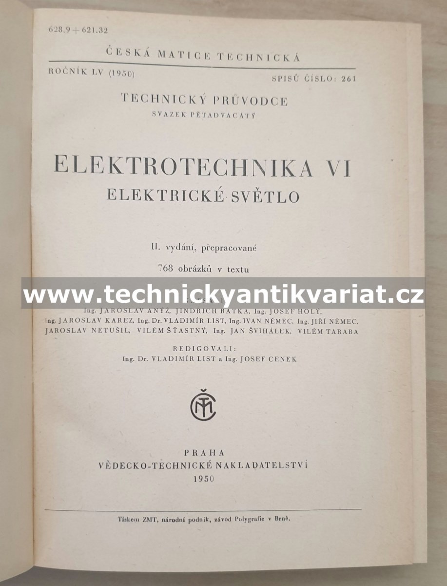 Elektrotechnika VI. Elektrické světlo - Anýž, Batka, Holý (1950)