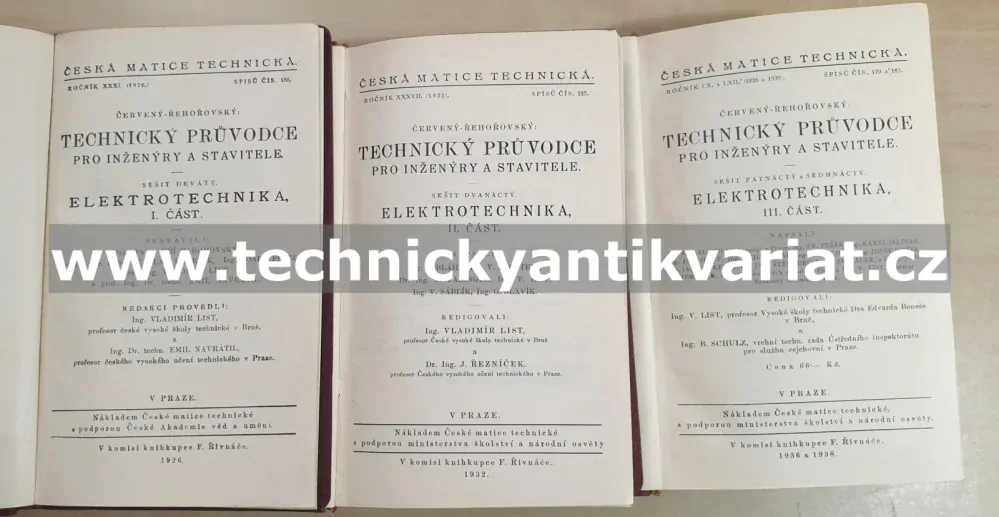 Technický průvodce pro inženýry a stavitele - Elektrotechnika I.,II.,III. (1926, 1932, 1936)