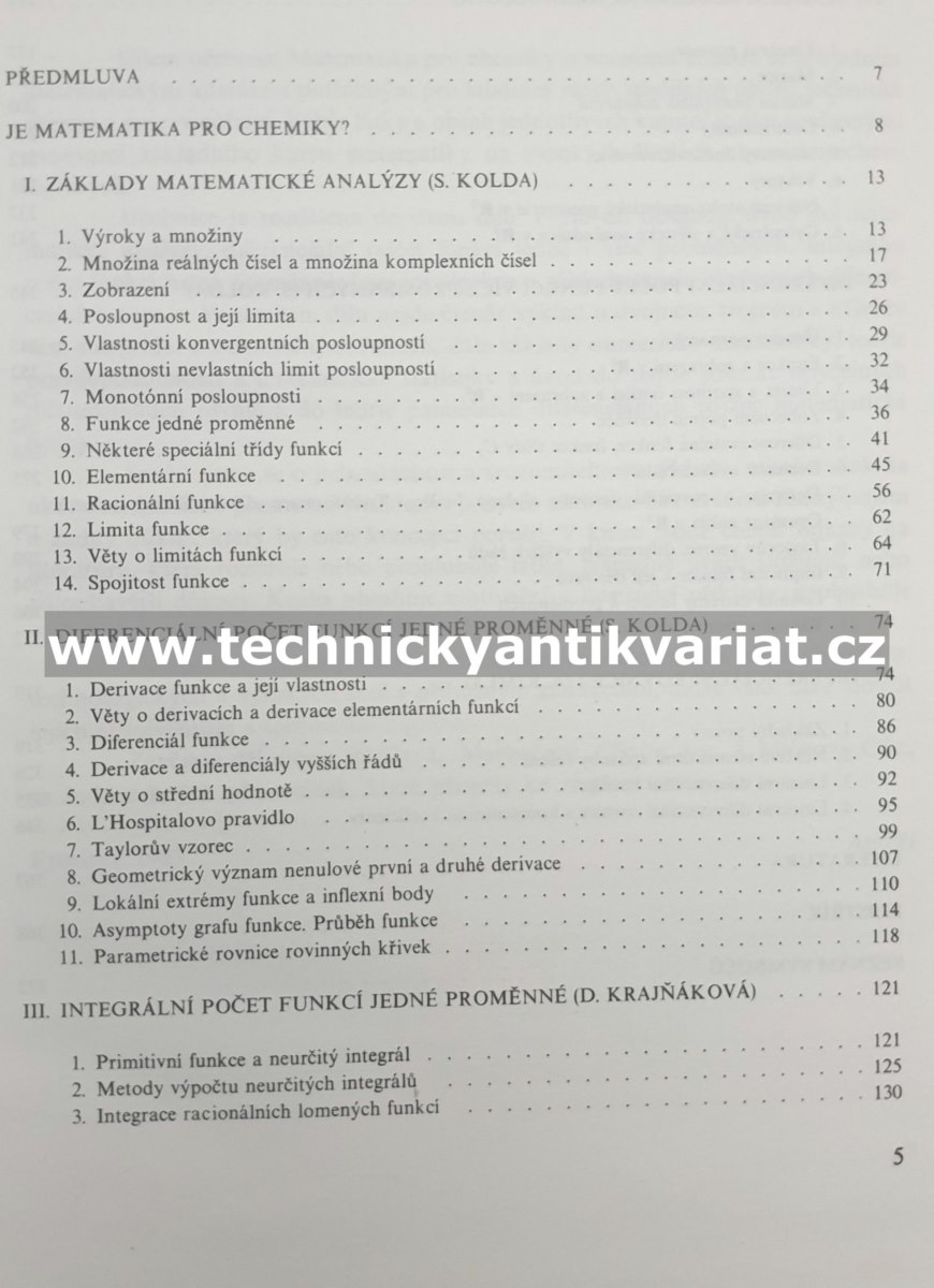 Matematika pro chemiky I. Kolda, Krajňáková, Kimla (1989)