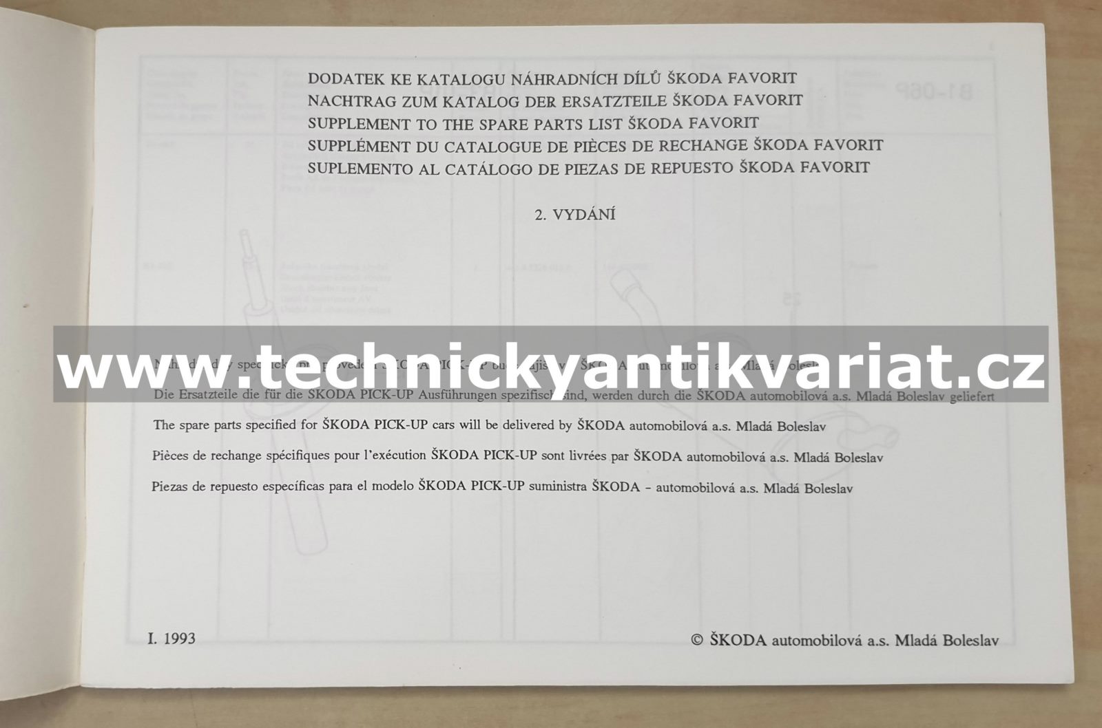 Škoda Favorit Pick-UP - seznam náhradních dílů - DODATEK (1993)