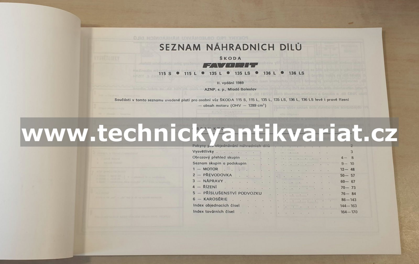 Škoda Favorit - seznam náhradních dílů (1989)